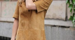 justthedesign: Suede Dress Outfit: Silvia Zamora is wearing a camel